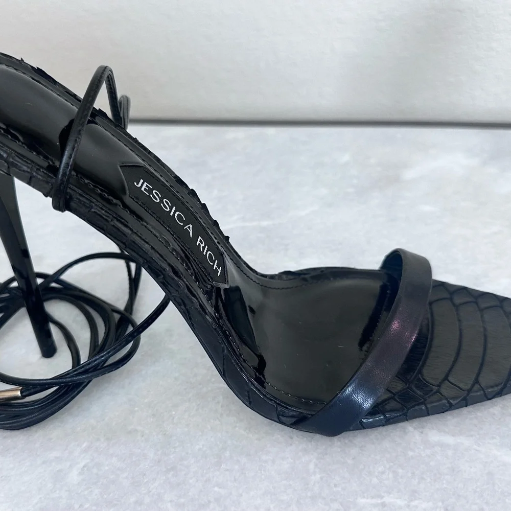 Rich Sandal by Jessica Rich Black Stiletto Lace Up Heels Size 40 / 9.5 - Picture 16 of 16